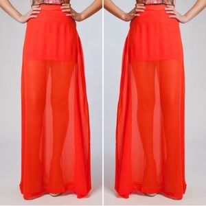 H&M double slit maxi coral skirt size XS